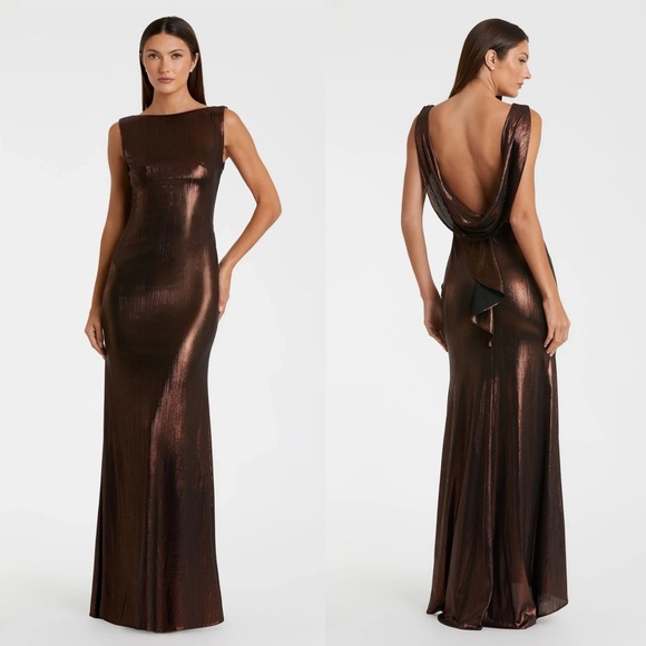 Mac Duggal Dresses & Skirts - MAC DUGGAL Brown Metallic Cowl Back Column Gown Espresso NWT Size 10 49087